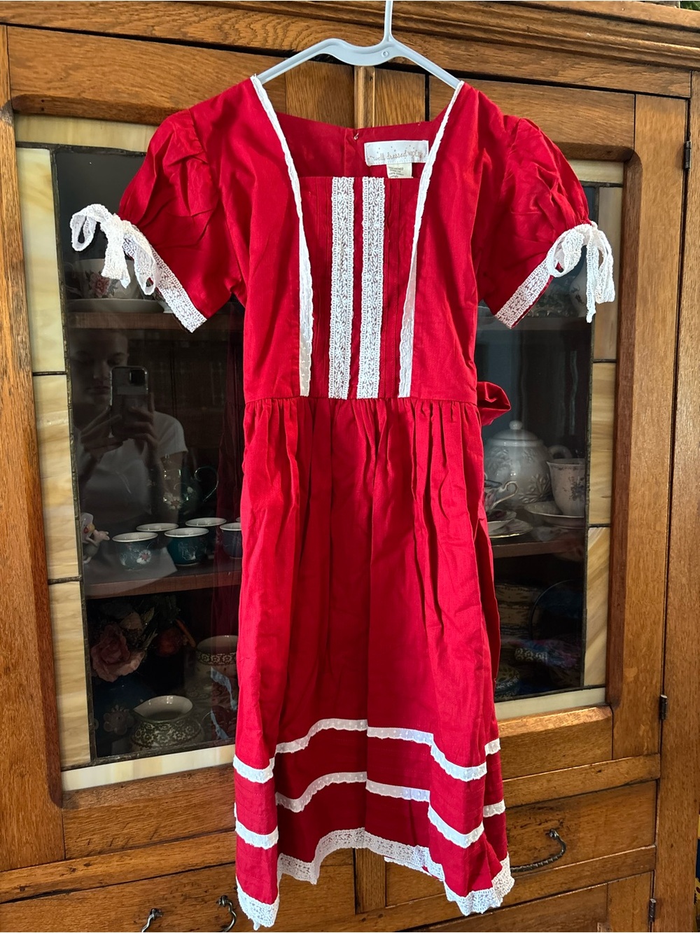 Well Dressed Wolf Red Girls' Dress with White Lace